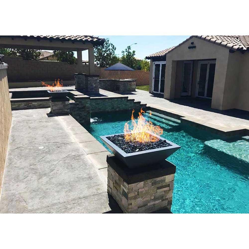 Top Fires Square Concrete Gas Fire Bowl in Gray Pool Accent - lifestyle view