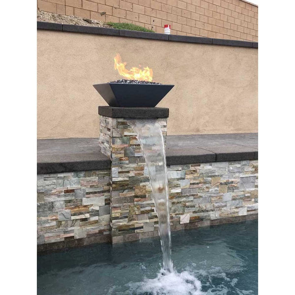 Top Fires Square Concrete Gas Fire Bowl in Black Pool Accent - installation view