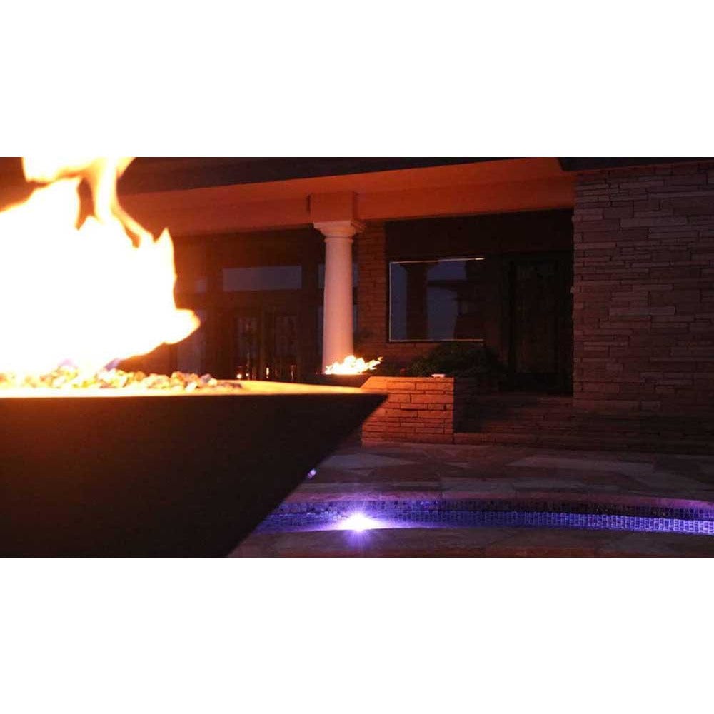 Top Fires Square Concrete Gas Fire Bowl in Pool Area - room setting