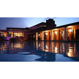 Top Fires Square Concrete Gas Fire Bowl in Pool Area - angle view