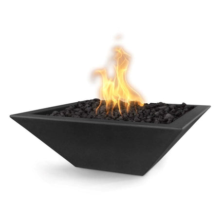 Top Fires Maya Square GFRC Gas Fire Bowl in Black - front view