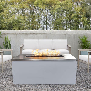 Pewter Rectangular Patio Fire Pit Table with Stainless Steel Top