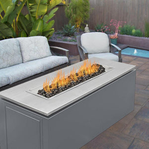 Gray Rectangular Patio Fire Pit Table with Stainless Steel Top