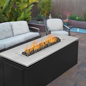 Black Rectangular Patio Fire Pit Table with Stainless Steel Top