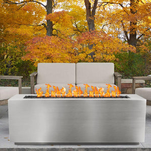 Pismo 84" Stainless Steel Fire Pit with Sofa Set and Orange Leaves