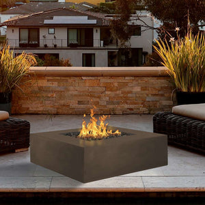 Chocolate Fire Pit in Outdoor Patio with Wicker Sofa Set