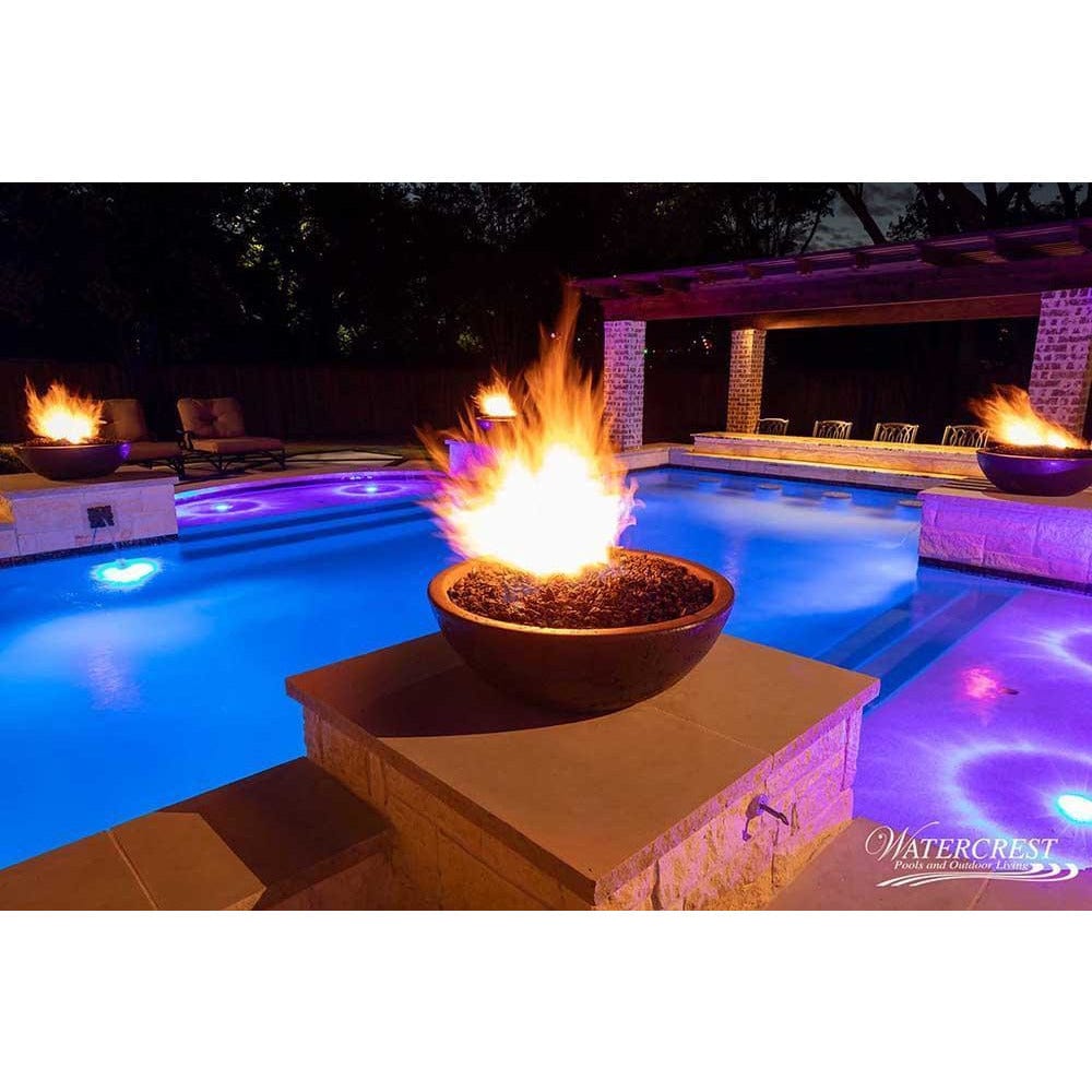Top Fires Round Concrete Gas Fire Bowl in Chocolate Pool Accent - close-up view
