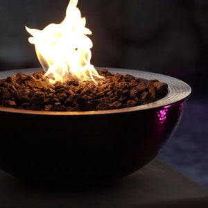 sedona 27-inch round copper gas fire bowl by the pool
