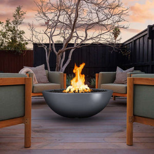 Top Fires Sedona Gray GFRC Gas Fire Bowl at Center of Olive Green Seats