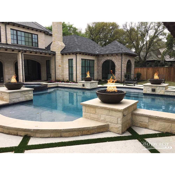 Top Fires Round Concrete Gas Fire Bowl in Chocolate Pool Accent - lifestyle view