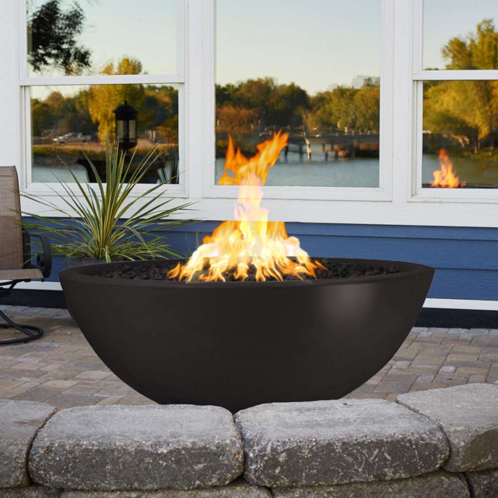 Black round gas fire pit discount