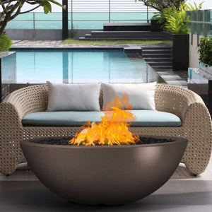 Top Fires Sedona Chocolate GFRC Gas Fire Bowl in Poolside Patio
