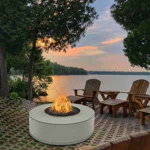 Warming Trends Customized White Round Gas Fire Pit in Outdoor Space